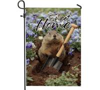 Drapeaux De Jardin Marmotte Mignonne Et Douce Avec Une Pelle, Fleur, Saison Printanière, Style Nature Amusant Bannière Jardins Résistant Bannières Extérieure Drapeaus Décoratif Pour 30X45CM