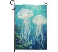 Drapeaux De Jardin Méduses Marines, Créatures De La Mer Bleue Toutes Les Saisons Treer Drapeau Résiste Aux Intempéries Bannière Extérieure Pour Balcon Fête Ferme 30X45Cm