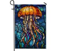 Drapeaux De Jardin Méduses Marines, Vitrail Coloré, Créatures Marines Toutes Les Saisons Treer Drapeau Résiste Aux Intempéries Drapeau Extérieur Pour Ferme Balcon Fête 30X45Cm