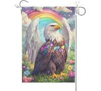 Drapeaux De Jardin Mémorial Animalier Du Pont Arc-En-Ciel En Vitrail Représentant Un À Tête Blanche Bannière Jardins Drapeau Fierté Couleurs Vives Drapeaus Décoratif Pour 30X45CM