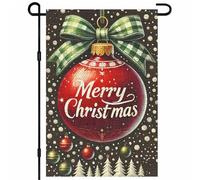 Drapeaux De Jardin Merry Christmas Ball Ornament Red Christmas Ball Green Plaid Bow Toutes Les Saisons Garden Flag Coupe-Vent Et Étancheune Drapeau Extérieur Pour Ferme Célébrations Balcon Fête M