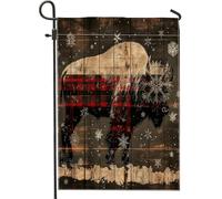 Drapeaux de jardin « Merry Christmas Bisons » de 30,5 x 45,7 cm pour l'extérieur, animaux rustiques, drapeaux verticaux standard en lin, pour vacances, vie sauvage, cour, pelouse, décoration