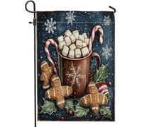 Drapeaux de jardin « Merry Christmas Candy Coffee » de 30,5 x 45,7 cm pour extérieur, drapeaux verticaux vintage amusants en lin standard, vacances, Nouvel An, cour, cour, pelouse, décoration