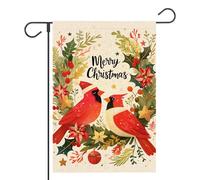 Drapeaux De Jardin Merry Christmas Cardinal Bird Holly Berries Poinsettia Premium Garden Flag Décorations Pelouse Drapeaux Pour Ferme Balcon Fête S