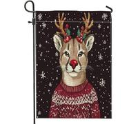 Drapeaux de jardin « Merry Christmas Cougar » - 30,5 x 45,7 cm - Double face pour l'extérieur, animaux de neige amusants - En toile standard - Pour extérieur, vacances, faune, cour, cour, pelouse