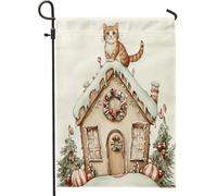 Drapeaux de jardin « Merry Christmas » en forme de bonhomme en pain d'épices - 30,5 x 45,7 cm - Double face pour l'extérieur - Aquarelle - Bonbons de Noël - Toile standard - Décoration de pelouse