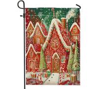 Drapeaux de jardin « Merry Christmas » en forme de bonhomme en pain d'épices - 30,5 x 45,7 cm - Double face pour l'extérieur - Paysage de Noël amusant pour enfants - Toile standard - Décoration de