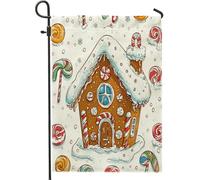 Drapeaux de jardin « Merry Christmas » en forme de bonhomme en pain d'épices - 30,5 x 45,7 cm - Double face pour décoration extérieure, aquarelle - Bonbons de Noël - Drapeau en toile - Happy Holiday