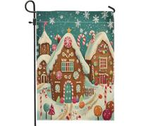 Drapeaux de jardin « Merry Christmas » en forme de bonhomme en pain d'épices - 30,5 x 45,7 cm - Pour extérieur, paysage de Noël fantaisiste - Drapeaux verticaux standard en lin - Pour les vacances, la