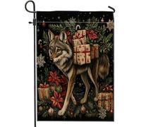 Drapeaux de jardin « Merry Christmas » en forme de loup de 30,5 x 45,7 cm pour l'extérieur, animaux de Noël verticaux vintage et amusants, drapeaux verticaux standard en lin, vacances, faune sauvage