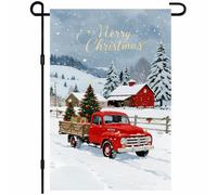 Drapeaux De Jardin Merry Christmas Farm Red Truck Carrying Christmas Tree Christmas Coupe-Vent Et Étancheune Treer Drapeau Premium Drapeau Extérieur Pour Balcon Fête Célébrations Ferme S