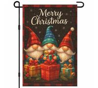 Drapeaux De Jardin Merry Christmas Gnome Trio Presents Snowflake Plaid Pelouse Drapeaux Premium Treer Drapeau Coupe-Vent Et Étancheune Drapeau Extérieur Pour Balcon Fête Ferme Célébrations M