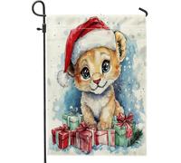 Drapeaux de jardin « Merry Christmas Lion » - 30,5 x 45,7 cm - Double face pour l'extérieur, l'hiver amusant - Motif animal de Noël - Drapeaux standard en toile pour maison, vacances, faune, cour