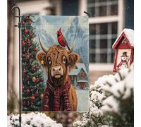 Drapeaux de jardin « Merry Christmas » - Motif vache des Highlands - 30,5 x 45,7 cm - Double face pour décoration extérieure - Motif de campagne de Noël - Drapeau de maison de campagne - Happy Holiday