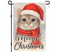 Drapeaux De Jardin Merry Christmas Santa Cat Red Plaid Scarf Snow Tree Drapeau Extérieur Premium Bannière Extérieure Décorations Treer Drapeau Pour Patio Célébrations Balcon Fête S