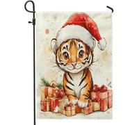Drapeaux de jardin « Merry Christmas Tiger » - 30,5 x 45,7 cm - Double face pour l'extérieur, l'hiver amusant - En toile standard - Pour les vacances, la faune, la cour, la pelouse