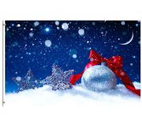 Drapeaux De Jardin Merry Christmas Xmas Happy New Year Ball Stars Snowflake In Winter Snow Pelouse Drapeaux Coupe-Vent Et Étancheune Treer Drapeau Pour Célébrations Balcon Fête Ferme 90X150 CM