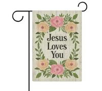 Drapeaux de Jardin Messages inspirants de Jésus qui t'aime Bannière | 12x18 Inch Suspendre Drapeau de Jardin UV Fade RéSistant Bannière décorative pour Extérieure Fête Ferme