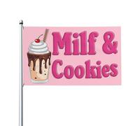 Drapeaux De Jardin Milf-&-Cookies Je Mange Des Milf Et Des Cookies Drapeau Fierté Résistant Drapeaus Décoratif Imperméabiliser Bannières Extérieure Pour Défilé Fête Balcon 90X150CM