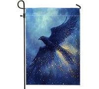 Drapeaux de jardin Misty Space Crow - 30,5 x 45,7 cm - Double face pour extérieur, univers mystique - Étoiles - Corbeau - En toile de jute standard - Pour pelouse, jardin, petite maison, décoration