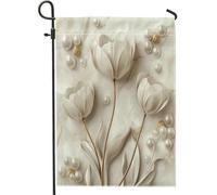 Drapeaux de jardin modernes en marbre tulipes 30,5 x 45,7 cm double face pour décoration extérieure, Nobby floral avant cour petite toile de maison, drapeau de maison en toile de jute pour extérieur