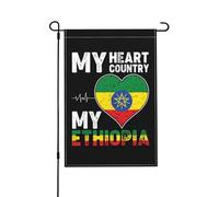 Drapeaux De Jardin Mon Cœur, Mon Pays, Mon Éthiopie Drapeau Fierté Imperméabiliser Bannière Jardins Couleurs Vives Drapeaus Décoratif Pour Festivals Défilé Fête 30X45CM