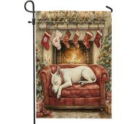 Drapeaux de jardin motif chien Bull Terrier de Noël 30,5 x 45,7 cm double face pour décoration extérieure, cheminée de Noël, chiot animal de compagnie, drapeau de maison, drapeau de maison, Nouvel An