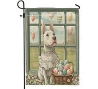 Drapeaux de jardin motif chien Bull Terrier de printemps de Pâques 30,5 x 45,7 cm double face pour extérieur, chiot Victoria Country Chiot vertical standard en toile pour maison, ferme, cour, jardin