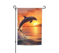 Drapeaux de jardin motif dauphin coucher de soleil pour l'extérieur - 30,5 x 45,7 cm - Drapeau de jardin saisonnier double face avec œillets - Drapeau d'extérieur pour décoration de maison, toile de