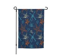 Drapeaux De Jardin Motif Étoiles De Mer, Conques Et Pétoncles Bleu Foncé Drapeau De Bienvenue Couleurs Vives Personnalisés Bannière, Pour Les Défilés, Les Bureaux, Balcon, 30x45cm
