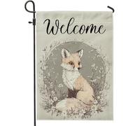 Drapeaux de jardin motif renard amusant de printemps 30,5 x 45,7 cm double face pour décoration extérieure, fleur sauvage dessinée à la main, drapeau de maison, animal extérieur petit drapeau de
