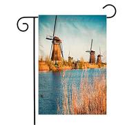 Drapeaux De Jardin Moulins À Vent Célèbres Site Du Musée De Kinderdijk Hollande Incroyable Décorations Drapeau Extérieur Premium Pelouse Drapeaux Pour Balcon Fête Célébrations 30X45Cm