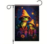 Drapeaux De Jardin Mushroom Hat Frog Whimsical Frogs With Stars Fantasies Night Scene For Spring Résiste Aux Intempéries Garden Flag Premium Bannière Extérieure Pour Jardinage Balcon Fête S