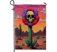 Drapeaux de jardin occidentaux d'horreur d'Halloween en forme de cactus - 30,5 x 45,7 cm - Double face pour décoration extérieure, fleur tropicale effrayante - Tête de mort - En toile - Squelette