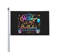 Drapeaux De Jardin Octobre, C'Est Mon Anniversaire ! Oui, Tout Le Mois ! Bannière De Cour Imperméabiliser Bannière De Jardin Pour Intérieurs Fête Extérieurs 90X150 CM