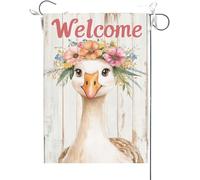 Drapeaux De Jardin Oie Portant Des Fleurs Sur La Tête Planches De Bois Bannières Extérieure Couleurs Vives Drapeau Fierté Durable Drapeaus Décoratif Pour Festivals Défilé Célébrations 30X45CM