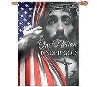Drapeaux de jardin One Nation Under God Jesus / 71,1 x 101,6 cm double face imprimé drapeau de maison/décoration drapeau américain drapeaux de maison/bannières de décoration extérieure pour ferme, cou