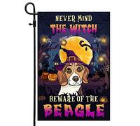 Drapeaux De Jardin Oubliez La Sorcière, Méfiez-Vous Du Beagle Résiste Aux Intempéries Treer Drapeau Premium Pelouse Drapeaux Pour Balcon Fête Jardinage 30X45Cm