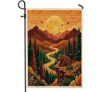 Drapeaux de jardin ours d'automne 30,5 x 45,7 cm double face pour décoration extérieure, nature automnale, falaise, montagne, jardin, maison, faune, extérieur, petit drapeau de pelouse