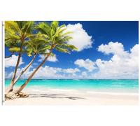 Drapeaux De Jardin Palmier Bord De Mer Plage Tropicale Bleu Été Saisonnier Treer Drapeau Bannière Extérieure Résiste Aux Intempéries Pour Balcon Fête Jardinage 90X150 Cm