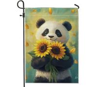 Drapeaux De Jardin Panda D'Automne, Ours Mignon Noir Et Blanc Avec Des Tournesols Résiste Aux Intempéries Garden Flag Coupe-Vent Et Étancheune Drapeau Extérieur Pour Balcon Fête Patio 30X45Cm