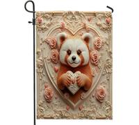 Drapeaux de jardin pandas rouges 30,5 x 45,7 cm double face pour décoration extérieure, Saint-Valentin, motif cœur en relief, drapeau de maison, animal extérieur, petit drapeau de pelouse