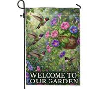 Drapeaux De Jardin Panier Suspendu De Fleurs Printanières, Nature Et Colibri Vert Printanier Premium Garden Flag Toutes Les Saisons Drapeau Extérieur Pour Célébrations Patio 30X45Cm