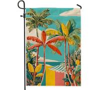 Drapeaux De Jardin Paradis D'Été Tropical Palmiers Colorés Feuilles De Bananier Drapeau De Bienvenue Couleurs Resistant Exterieur Bannière, Pour Les Défilés, D'Intérieur, Jardin, 30x45cm