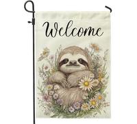 Drapeaux de jardin paresseux amusants de printemps 30,5 x 45,7 cm double face pour décoration extérieure, fleur sauvage dessinée à la main, drapeau de maison, animal extérieur, petit drapeau de