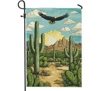 Drapeaux De Jardin Paysage Désertique, Cactus Colorés Et Aigle Coupe-Vent Et Étancheune Pelouse Drapeaux Décorations Drapeau Extérieur Pour Jardinage Patio 30X45Cm