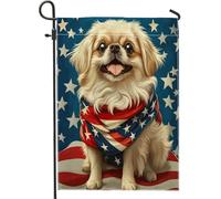 Drapeaux de jardin pékinois du 4 juillet 30,5 x 45,7 cm pour extérieur, drapeau vertical standard en lin pour maison, jardin, pelouse, décoration extérieure