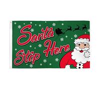 Drapeaux De Jardin Père Noël, Arrêtez-Vous Ici, Vert, Joyeux Noël Treer Drapeau Bannière Extérieure Décorations Pour Balcon Fête Ferme 90X150 Cm