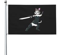 Drapeaux De Jardin Personnage De Dessin Animé Cat Lady Garden Flag Pelouse Drapeaux Toutes Les Saisons Pour Célébrations Patio 90X150 Cm