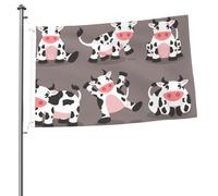 Drapeaux de jardin personnalisés avec œillets, imprimés d'une vache mignonne de dessin animé (90 x 60 cm).